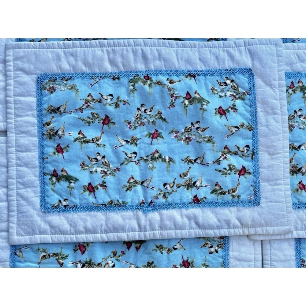 Vinatge Handmade Quilted Bird Placemats Set of 6 Cardinals Cottage Farmhouse
